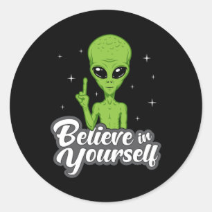 Sticker Rond Alien Head Area 51 Ufo Aliens Space Funny Cadeau