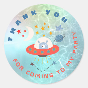 Sticker Rond Alien  Merci spatial turquoise Anniversaire Préf