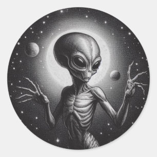 Sticker Rond Alien spatial en science-fiction