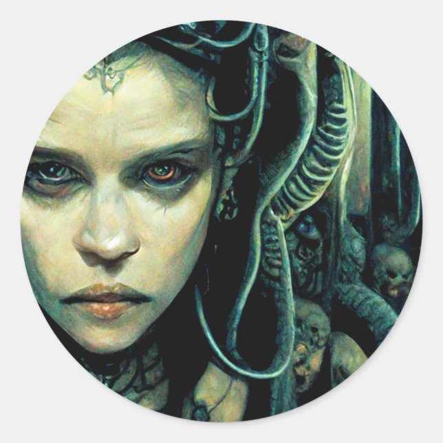 Sticker Rond Alien Tech Girl Science Fiction (Devant)