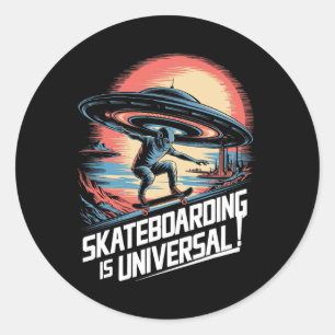 Sticker Rond Alien Ufo Skateur Skateboard Est Universel Sci-fi
