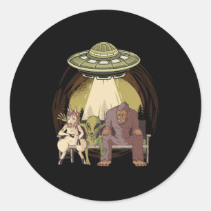 Sticker Rond Alien Unicorn Bigfoot Aliens UFO Believer Cadeau