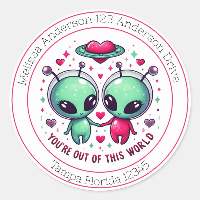 Sticker Rond Alien Valentines Hors de ce monde Enveloppe Sceau (Devant)