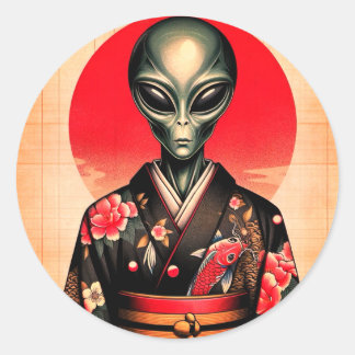 Sticker Rond Aliens and Dawn in Japan