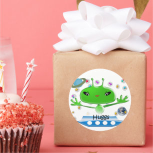 Sticker Rond Aliens de l'espace extra-atmosphérique vert mignon