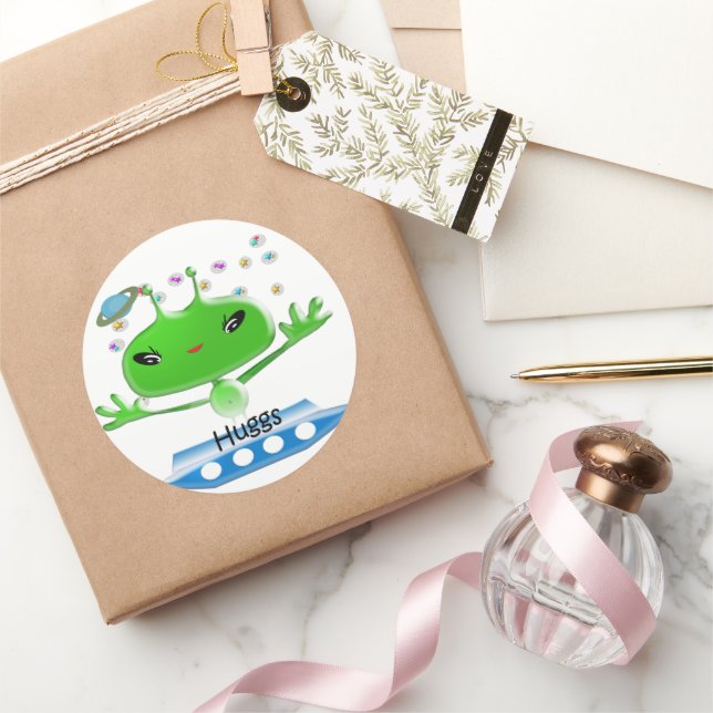 Sticker Rond Aliens de l'espace extra-atmosphérique vert mignon (Cadeaux)