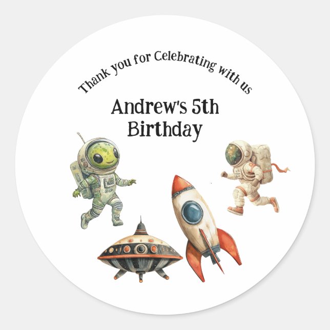 Sticker Rond Aliens de vaisseau spatial Astronautes Rocket Boys (Devant)