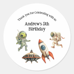 Sticker Rond Aliens Vaisseau Spatial Astronautes Fusée Garçons