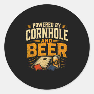 Sticker Rond Alimenté par cornhole et bière drôle de tailgate