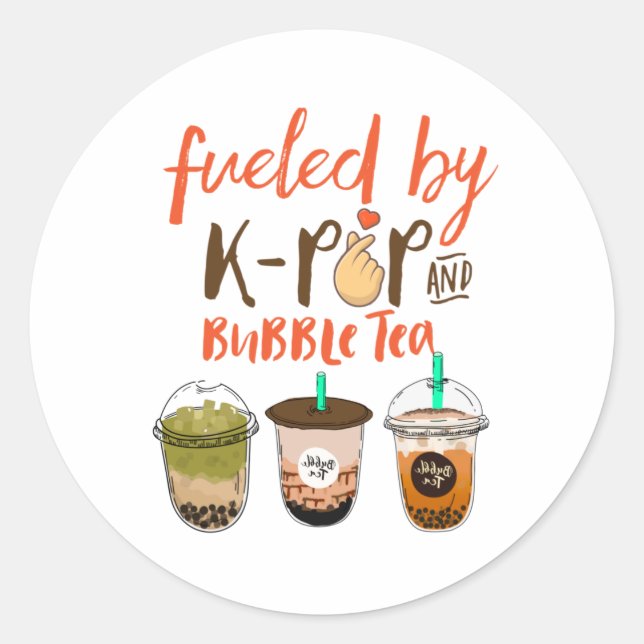 Sticker Rond Alimenté par K-Pop et Bubble Tea amusant Boba Love (Devant)
