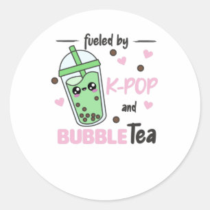 Sticker Rond Alimenté Par K Pop Et Bubble Tea Kawaii Boba Tea