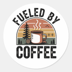 Sticker Rond Alimenté par le Café Retro Camp 