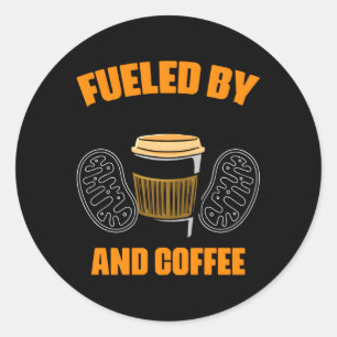 Sticker Rond Alimenté Par Mitochondria Et Le Biologiste Du Café