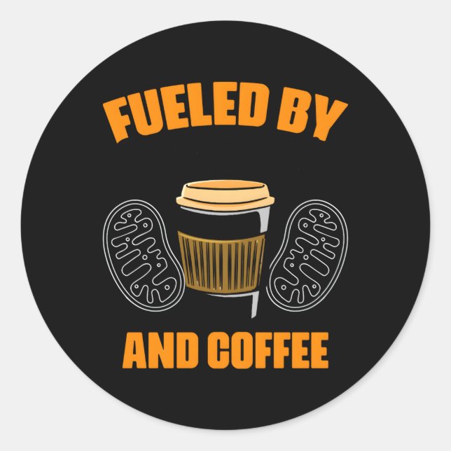 Sticker Rond Alimenté Par Mitochondria Et Le Biologiste Du Café (Devant)