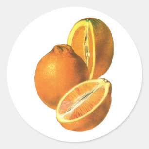 Sticker Rond Aliments Anciens, Oranges Fraîches Biologiques Sai