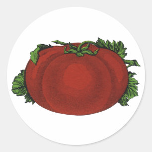 Sticker Rond Aliments Anciens, Tomate Mûre, Légumes et Fruits