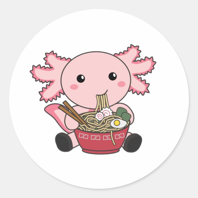 Sticker Rond Aliments Axolotl Ramen Japonais Aliments Kawaii An (Devant)