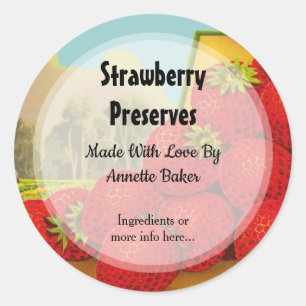 Sticker Rond Aliments de conserves de fraises rétro modifiables