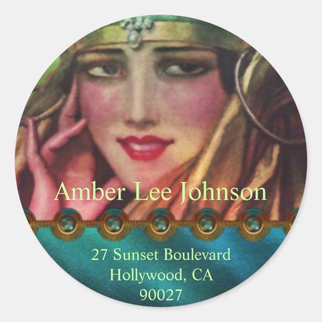 Sticker Rond Alkmaar Cachemire en Aqua & Gold (Devant)