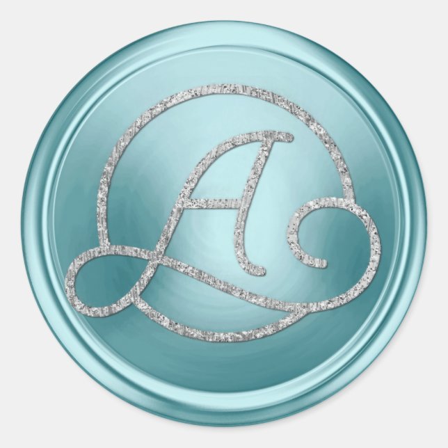 Sticker Rond ALL INITIALS Silver Circle Monogram Soft Blue (Devant)