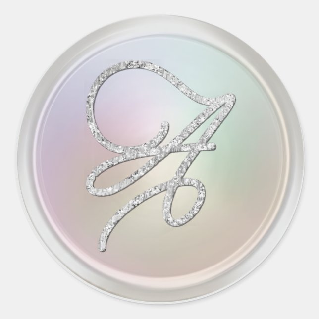 Sticker Rond ALL INITIALS Silver Script Monogram Pearl Gray (Devant)