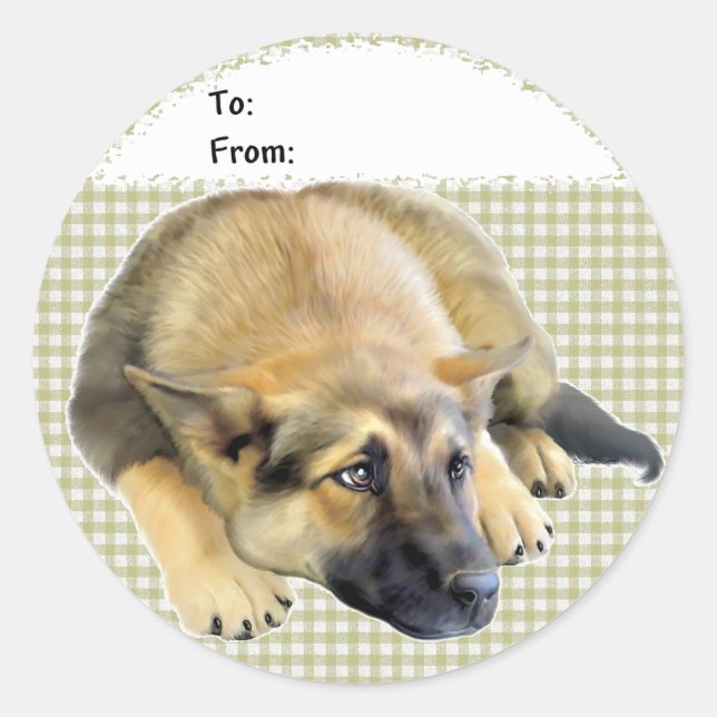 Sticker Rond Allemand Shepherd Chien Chien Chien Chien Chien Ta (Devant)