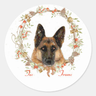 Sticker Rond Allemand Shepherd Holiday Tags cadeaux