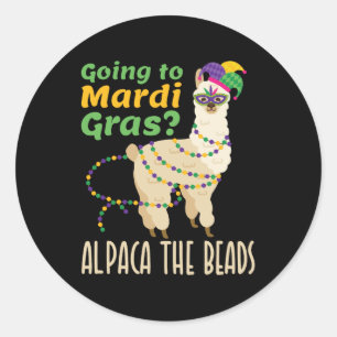 Sticker Rond Aller à Mardi Gras Alpaca les perles