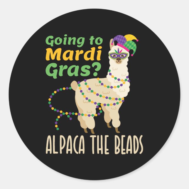 Sticker Rond Aller à Mardi Gras Alpaca les perles (Devant)