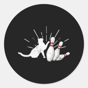 Sticker Rond Alley Cat Tipping Pins drôle Bowling