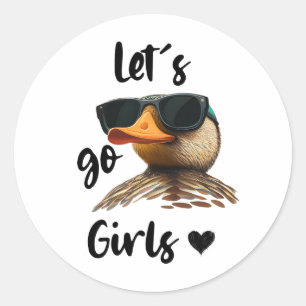 Sticker Rond Allez, les filles Coeur Drôle Canard Portant des l