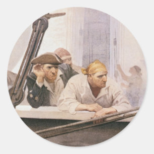 Sticker Rond Alliance de Brig de Pirates vintages dans un broui