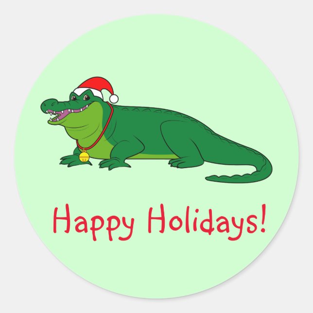Sticker Rond Alligator dans un chapeau de Père Noël (Devant)