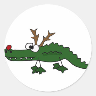 Sticker Rond Alligator drôle de Noël comme renne