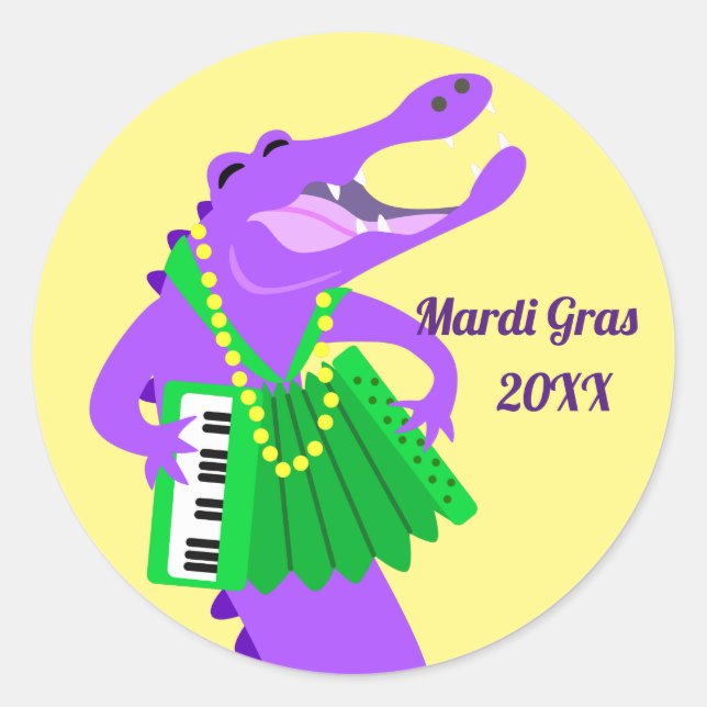 Sticker Rond Alligator Mardi Gras Violet (Devant)