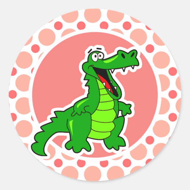 Sticker Rond Alligator ; Pois roses et coraux (Devant)