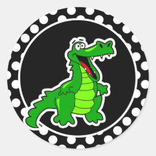 Sticker Rond Alligator sur les Pois noirs et blancs