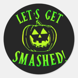 Sticker Rond Allons faire une Halloween Citrouille verte cassée