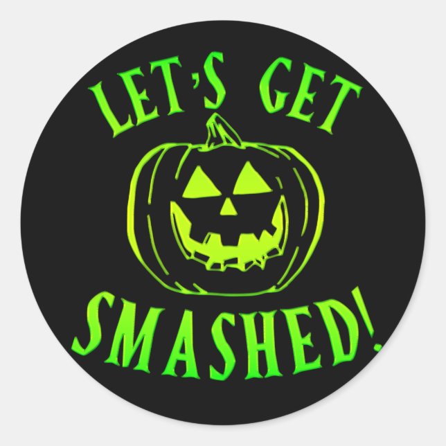 Sticker Rond Allons faire une Halloween Citrouille verte cassée (Devant)