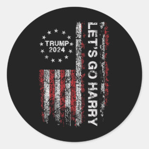 Sticker Rond Allons voir Harry Funny Trump 2024 Us Flag Vintage