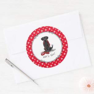 Sticker Rond Allons-y ! Black Labrador Retriever - mignon chien