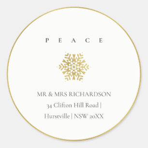 Sticker Rond Allumage de neige minimaliste Gold Paix Adresse de