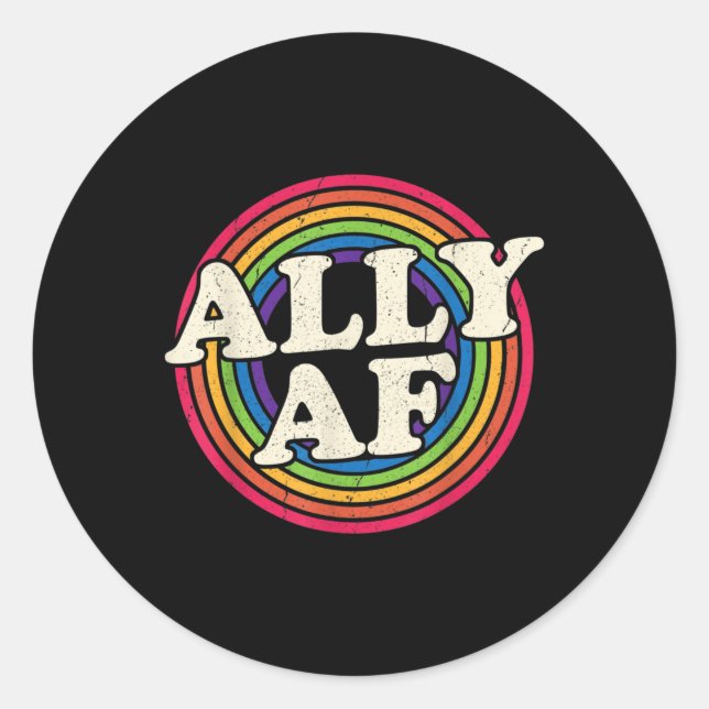 Sticker Rond Ally AF - Mois Gay pride - Drapeau arc-en-ciel LGB (Devant)