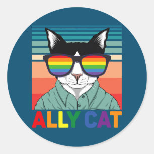 Sticker Rond Ally Cat LGBT Gay Rainbow Pride Drapeau Ally Cat