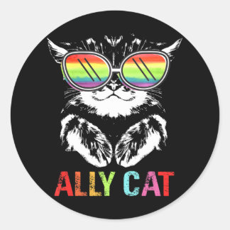 Sticker Rond Ally Cat LGBT Gay Rainbow Pride Drapeau Gay Lesbie