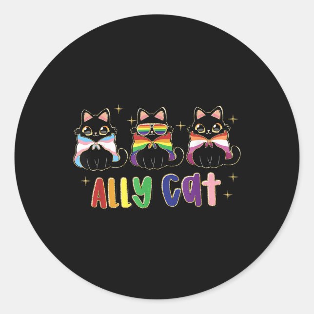 Sticker Rond Ally Cat Rainbow Lgbt Pride Gay pride Mois 2 (Devant)