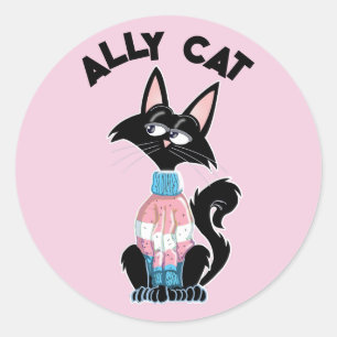 Sticker Rond Ally chat avec des couleurs de fierté transgenre
