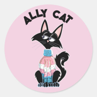 Sticker Rond Ally chat avec des couleurs de fierté transgenre