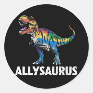 Sticker Rond Allysaurus LGBT Drapeau arc-en-ciel de dinosaure A