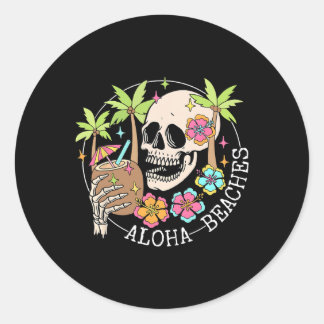 Sticker Rond Aloha Beachs Skeleton Summer Vacances Hawaii Famil